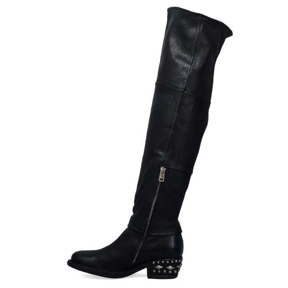 AS98 | LEATHER STUDDED OVER THE KNEE BLACK "LILLIAN" BOOT - Picture 3 of 7